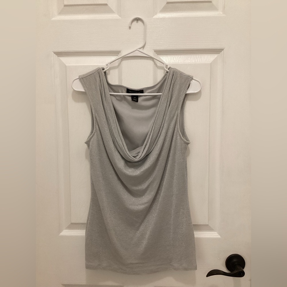 White House Black Market Silver Cowl Neck Blouse